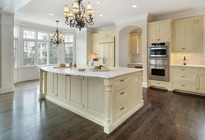 close-up of textured laminate flooring in a kitchen in Ham Lake